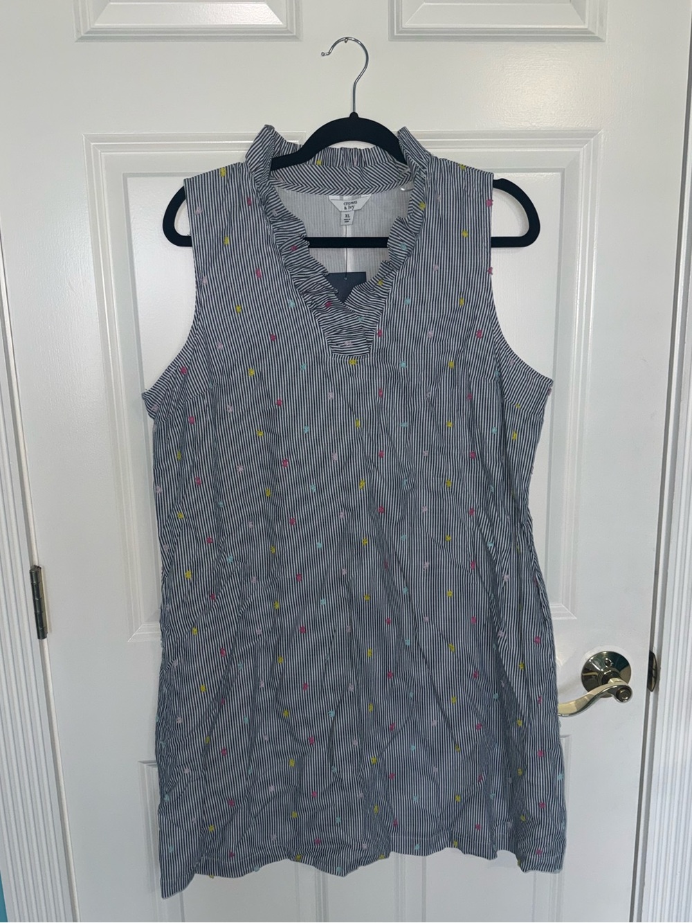 NWT Crown & Ivy Embroidered Polka Dot Striped Dress